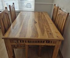 Mexican Hardwood Dining Table, 4 Chairs, Nest of Tables & Display Unit