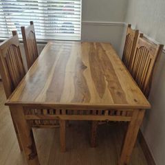 Mexican Hardwood Dining Table, 4 Chairs, Nest of Tables & Display Unit