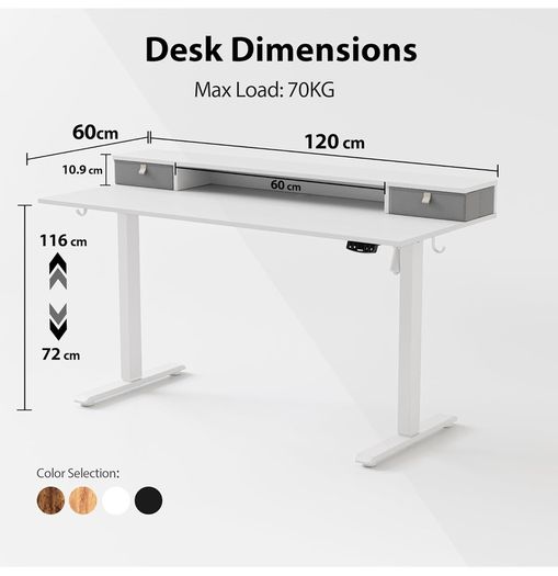 Electric Adjustable Height Desk with 2 Drawers