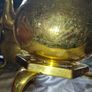 Vintage Etched Brass Tea Kettle with Footed Trivet Stand Postage Available or Collection, Image 7