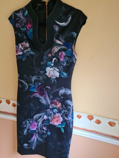 TED BAKER MARCELA black oriental floral dress midi Size 2 UK 10