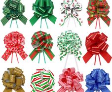 24 Pieces Christmas Ribbon Pull Bows (5"/12cm Long), Wrapping Accessory for Baskets, Wine Bottle Decorations and Xmas Presents (FREE POSTAGE)