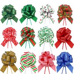 24 Pieces Christmas Ribbon Pull Bows (5"/12cm Long), Wrapping Accessory for Baskets, Wine Bottle Decorations and Xmas Presents (FREE POSTAGE)