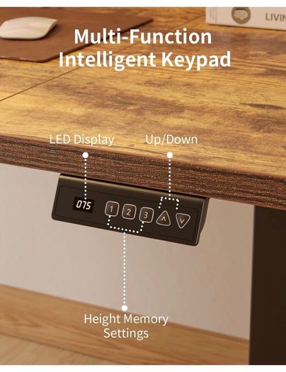 Electric Standing Desk 120 x 60 cm, Height Adjustable Sit Stand Desk with Memory Presets, Home Office Computer Desk, Black Frame with Vintage Brown Top