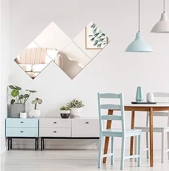 Full length mirror Tiles, 30cm x 30cm 4 Pack-Self Adhesive Real Glass Frameless Wall Mirrors for Home Decoration