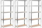Storage Shelves 3 pcs Silver 75x30x172 cm Steel and MDF