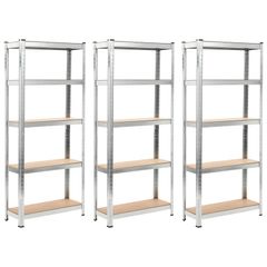 Storage Shelves 3 pcs Silver 75x30x172 cm Steel and MDF