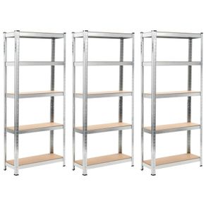 Storage Shelves 3 pcs Silver 75x30x172 cm Steel and MDF
