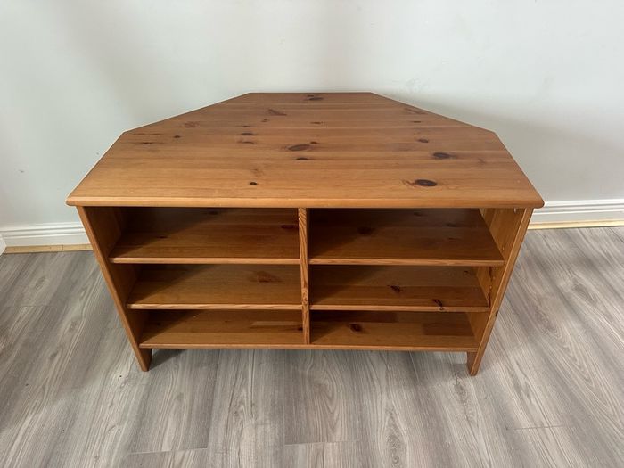 Wooden TV stand with shelves
