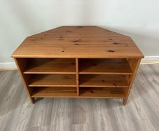 Wooden TV stand with shelves