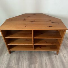 Wooden TV stand with shelves