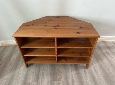 Wooden TV stand with shelves