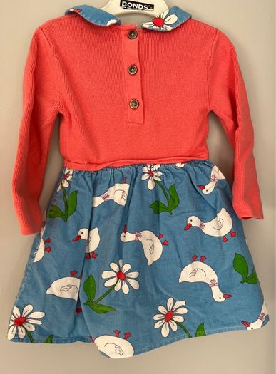 Mini Boden Knit & fine corduroy Daisy Duck Dress Sz 6-12mths EUC