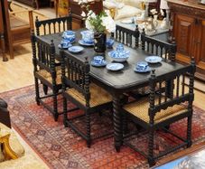 19th-century Anglo-Ceylonese solid ebony dining suite