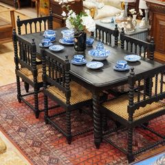 19th-century Anglo-Ceylonese solid ebony dining suite