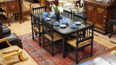 19th-century Anglo-Ceylonese solid ebony dining suite