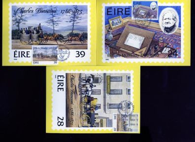 1986 Ireland Bicentenary of the Birth of Mulready and Charles Bianconi Maximum Cards First Day of Issue Cancel with matching stamp