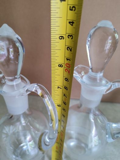Vintage Hand Blown Cut Glass Set of 2 Small Glass Decanters for Oil and Vinegar or wine carafe.