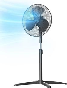 40W Pedestal Fan, 3 Speed Settings, 90 Oscillation, Adjustable Height Stand Fan, Powerful Airflow and Quiet Operation, Ideal For Home & Office, Black