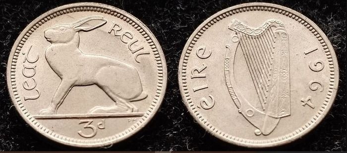 [#149] - Ireland 1964 | 3 Pence | Irish 3d | Hare | KM.12a | MS