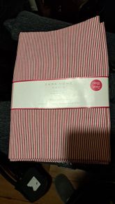 Cotton red & white stripe table cloth & napkins