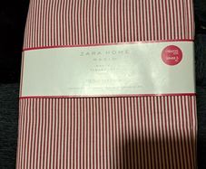 Cotton red & white stripe table cloth & napkins