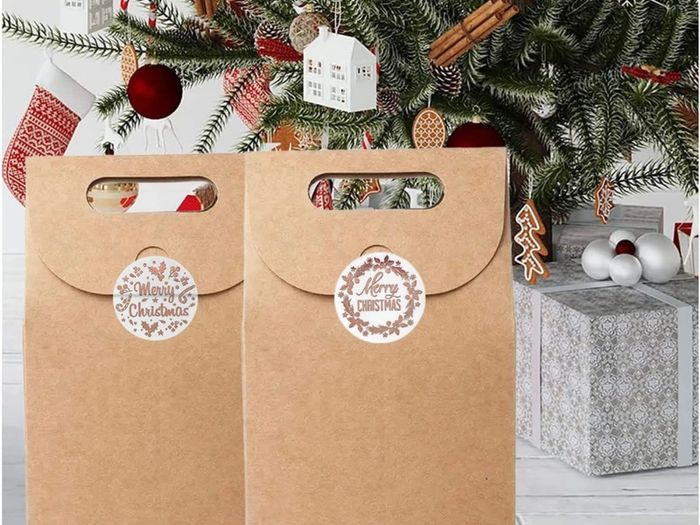 Christmas Stickers Clear, 500 PCS Happy Christmas Round Self Adhesive Stickers Presents Cards Tag Seals Label Scrapbooking Gift Craft Box Sticker Kids Decals 1inch/2.5cm (FREE POSTAGE)