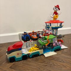 Paw Patrol figures, vehicles, truck and tower