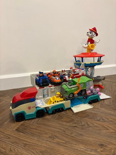 Paw Patrol figures, vehicles, truck and tower