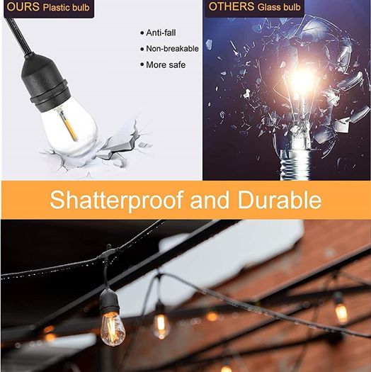 150FT S14 Outdoor String Lights Garden Lights Mains Powered Waterproof IP65 with 45+5 Plastic LED Bulbs, Warm White 2700K, Festoon Lights Outdoor for Outside Backyard Balcony Party Wedding (FREE POSTAGE)