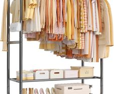 Heavy Duty Rolling Clothes Rail for Hanging Clothes, Double Hanging Rail with Lockable Castors, 326 KG Load Capacity, Metal Clothing Rail for Bedroom, Laundry, Retail, Black