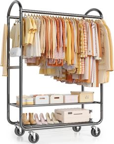 Heavy Duty Rolling Clothes Rail for Hanging Clothes, Double Hanging Rail with Lockable Castors, 326 KG Load Capacity, Metal Clothing Rail for Bedroom, Laundry, Retail, Black