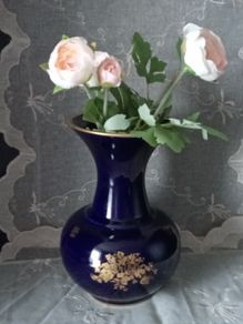 Rare 22K Gold Limoges Castel Porcelain Cobalt Blue Vase