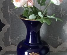 Rare 22K Gold Limoges Castel Porcelain Cobalt Blue Vase
