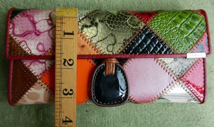 Vintage TEMANLI PATCHWORK WALLET - Ladies Genuine Leather Tri-Fold Wallet - Multi-Color Patchwork - By Temanli
