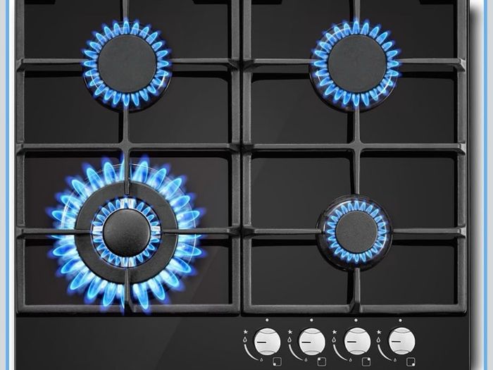 Gas Hob 4 Burners, 60cm Black Glass Gas Cooker Hob, 8060W Wok Burner, Built-in Cooktop with Flame Failure Protection, NG/LPG Convertible