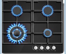 Gas Hob 4 Burners, 60cm Black Glass Gas Cooker Hob, 8060W Wok Burner, Built-in Cooktop with Flame Failure Protection, NG/LPG Convertible