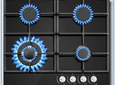 Gas Hob 4 Burners, 60cm Black Glass Gas Cooker Hob, 8060W Wok Burner, Built-in Cooktop with Flame Failure Protection, NG/LPG Convertible