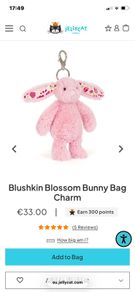 New JELLYCAT Blushkin Blossom Bunny Bag Charm