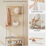 Vintage Coat Rack Stand with Seat 3 Shelves Gold Oak Image 6