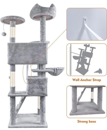 Cat Tree, 151cm Cat Scratching Post Stable Cat Tower for Large Cat, Activity Centre Cat Climbing Tree with 2 Cat House, Hammock, 4 Sisal Posts, Ladder, and Rest Place for Indoor Cat (FREE POSTAGE)