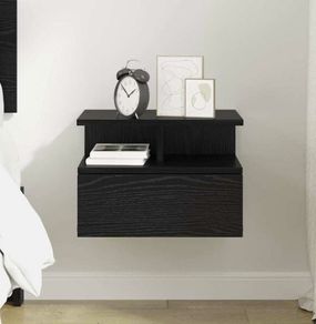 2 x Floating Nightstand Black Oak 40 x 31 x 28 cm Engineered Wood