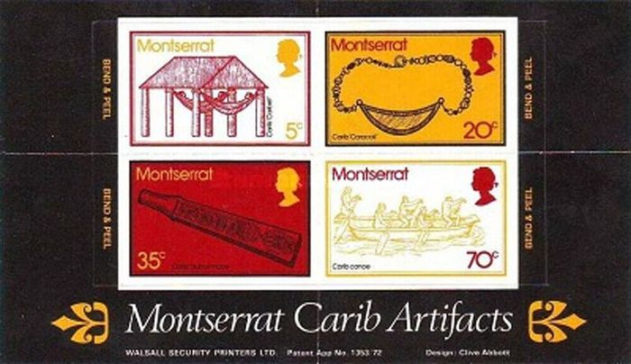 1975 Montserrat Souvenir Stamp Booklet including stamps from Carib Artifacts Series MNH