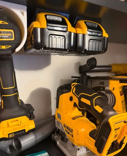 DeWalt 20V Battery Mounts - "Yellow-Jacket" Wall & Under-Shelf Holder - Fits 18V XR & 20V Max - Workshop & Van Organization - Set of 3