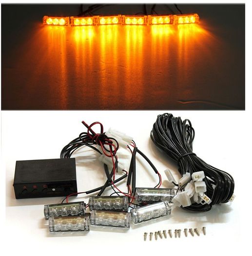 12V 6 Amber LED Flashing Grill Lights Bar Strobes Warning Lights