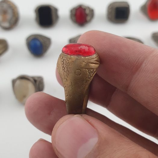 Antique Rings Lot 15 Mixed Brass, Stone & Glass Rings