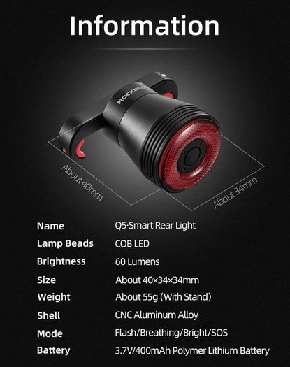 Bicycle Smart Auto Brake Sensing Light IPx6 Waterproof LED Charging Cycling Taillight Bike Rear Light Accessories Q5