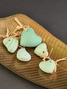 Set of 5 ceramic, clay love hearts
