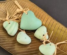 Set of 5 ceramic, clay love hearts