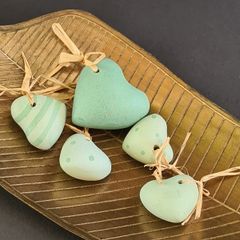 Set of 5 ceramic, clay love hearts
